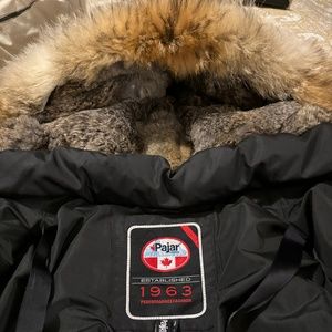 Pajar Canada 1963, black down jacket, with rabbit fur hood, size L women